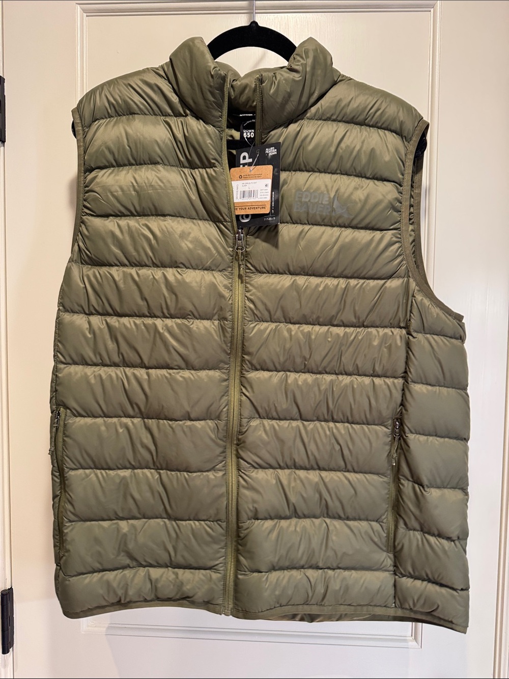 New Eddie Bauer 650 down filled vest Quilted Puffer Vest Olive Green men’s L